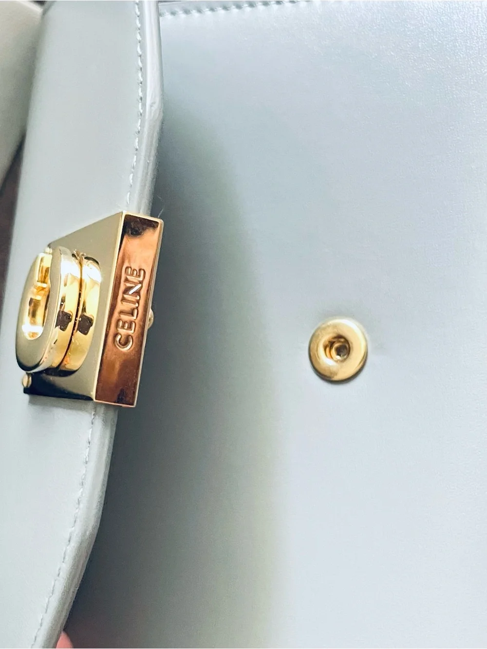 Celine Light Gray Leather Card Holder with Gold Lock